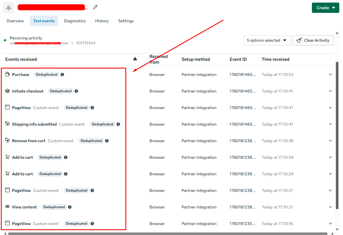 Home pixel event manager test data